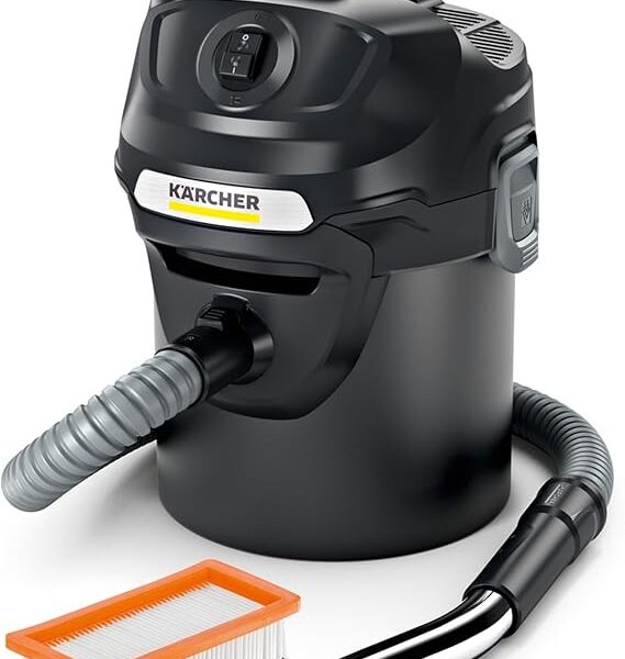 Kärcher Aspirateur Cendres et Poussières AD 2, Puissance Absorbée : 600W, Cuve en Métal : 14L, Flexible d'Aspiration : 1,2m, Nettoyage du Filtre Intégré, Filtres : Plissé Plat & Pour Grosses Impuretés
